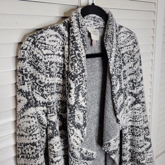 Knox Rose Boho Fuzzy Aztec Pattern Waterfall Drape Front Open Cardigan MEDIUM - Picture 3 of 10